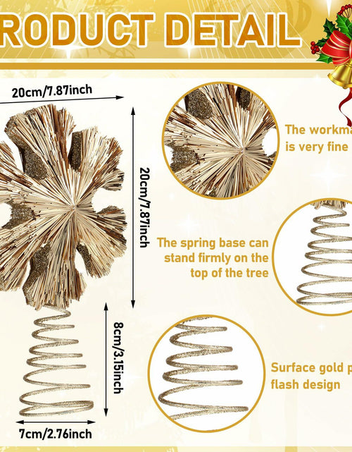 Load image into Gallery viewer, Cinnvoice Snowflake Christmas Tree Topper 11" Champagne Gold Glitter
