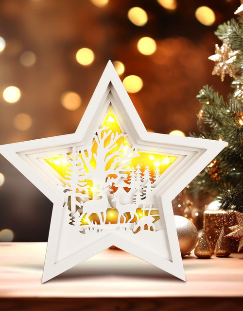 Load image into Gallery viewer, Rustic Wooden Christmas Reindeer Tree Topper Lighted Star 11x11 Inch
