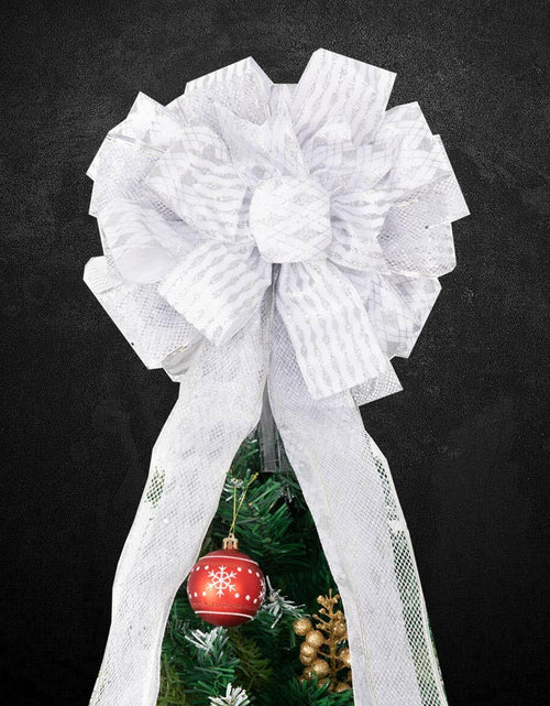 Load image into Gallery viewer, Handmade Christmas Tree Bow Topper Large Silver 27x12 Inches
