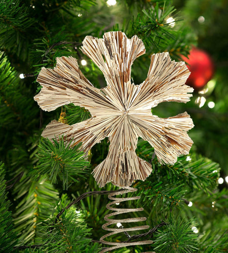 Cinnvoice Snowflake Christmas Tree Topper 11" Champagne Gold Glitter
