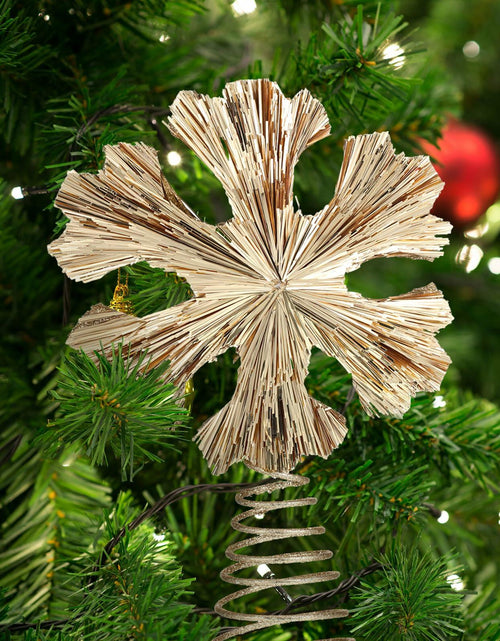 Load image into Gallery viewer, Cinnvoice Snowflake Christmas Tree Topper 11" Champagne Gold Glitter
