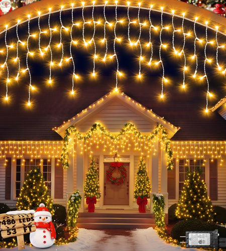 [Like New] JIXXULVU 2 Pack 53FT 486 LED Outdoor Waterproof Timer 8 Modes Warm White