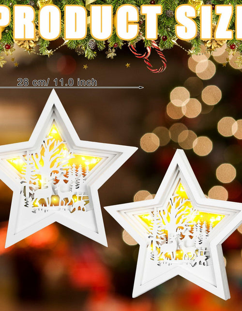 Load image into Gallery viewer, Rustic Wooden Christmas Reindeer Tree Topper Lighted Star 11x11 Inch
