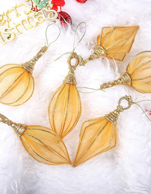 Load image into Gallery viewer, Gold Rugby Christmas Ornaments 6pc Set Round Balls Diamond Pendants
