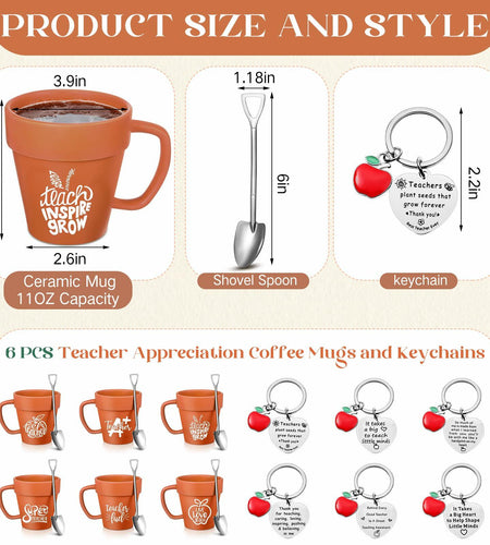 Nuogo Gardener 6 Set 11oz Ceramic Mug with Shovel Spoon Keychains