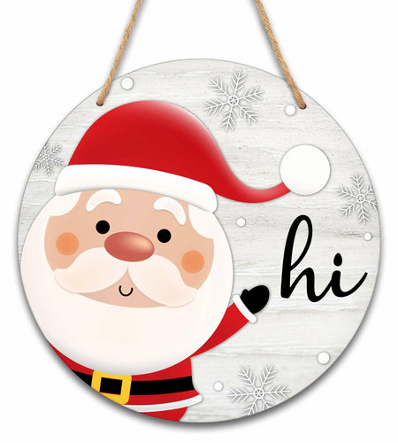 Santa Welcome Sign 8" Round Wood Hanging Plaque Christmas Decor A10