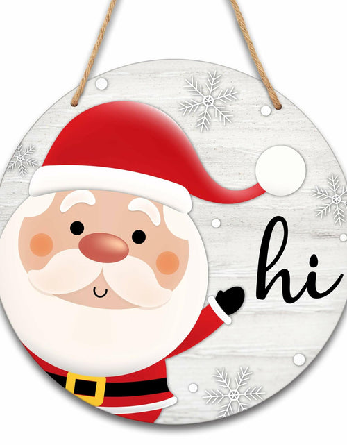 Load image into Gallery viewer, Santa Welcome Sign 8" Round Wood Hanging Plaque Christmas Decor A10
