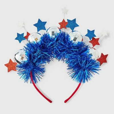 Load image into Gallery viewer, Americana Star Disco Ball Tinsel Headband Red White Blue
