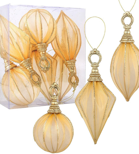 Gold Rugby Christmas Ornaments 6pc Set Round Balls Diamond Pendants