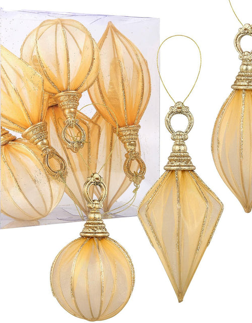 Load image into Gallery viewer, Gold Rugby Christmas Ornaments 6pc Set Round Balls Diamond Pendants
