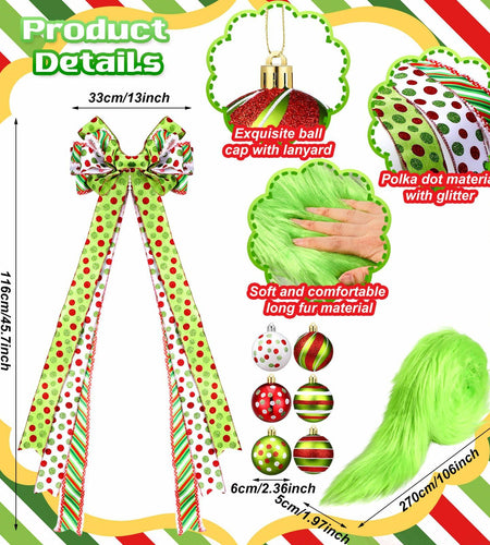Knitgrip Christmas Tree Topper Bow Set 14 Pcs Lime Green 2.4 Inch
