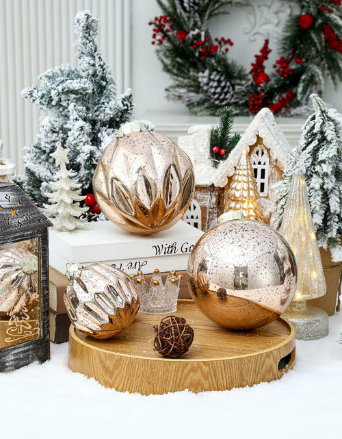 Load image into Gallery viewer, Jumbo Mercury Rose Gold Christmas Ornaments 6" Shatterproof Set of 2
