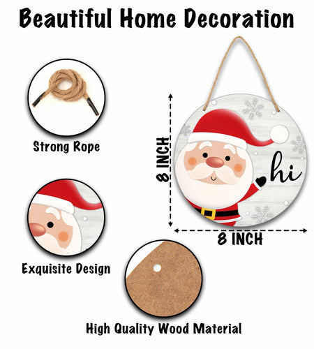 Santa Welcome Sign 8" Round Wood Hanging Plaque Christmas Decor A10