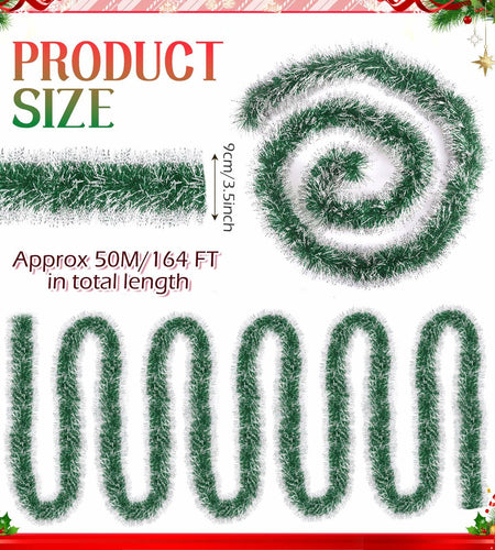 Hotop Christmas Tinsel Garland Frost Tip Metallic Streamers Green 164ft
