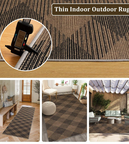 YIHOUSE Checkered Jute Rug 8x10 Brown Black Non Slip Indoor Outdoor