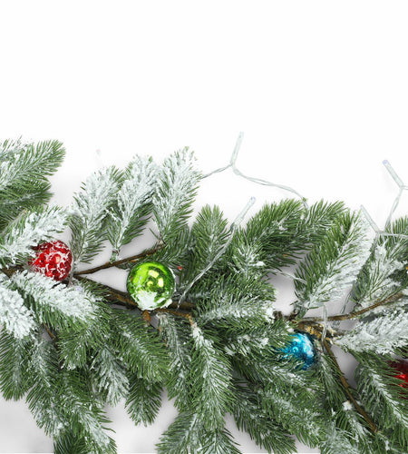 Chuangdi 9FT Flocked Cedar Garland with 50 LED Lights Frosted Pine