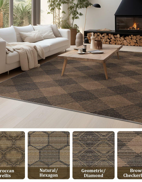 Load image into Gallery viewer, YIHOUSE Checkered Jute Rug 8x10 Brown Black Non Slip Indoor Outdoor
