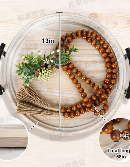 Load image into Gallery viewer, Round Wood Tray with Wood Bead Garland 13" Decorative Tray with Handles
