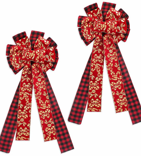 cobee 2Pcs Large Red Velvet Bow Decoration for Door Wall Fence