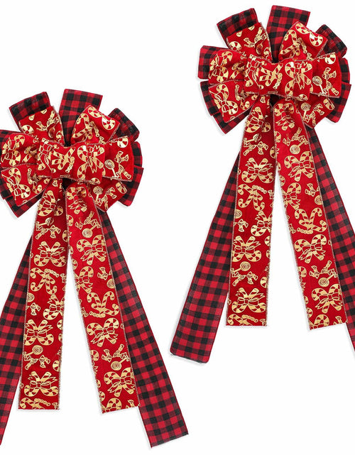 Load image into Gallery viewer, cobee 2Pcs Large Red Velvet Bow Decoration for Door Wall Fence

