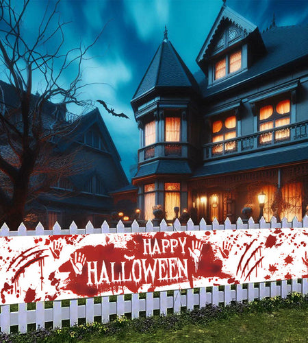 DENNSHH Happy Halloween Outdoor Banner 120x20 White Polyester Yard Sign