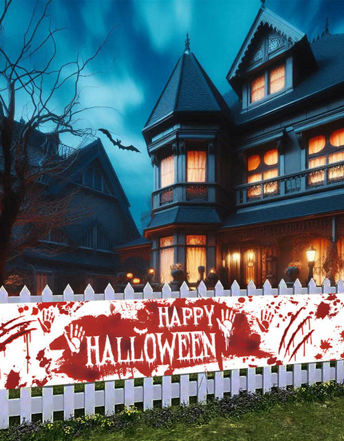 Load image into Gallery viewer, DENNSHH Happy Halloween Outdoor Banner 120x20 White Polyester Yard Sign
