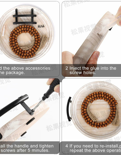 Load image into Gallery viewer, Round Wood Tray with Wood Bead Garland 13" Decorative Tray with Handles
