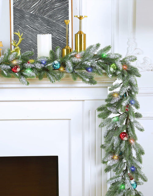 Load image into Gallery viewer, Chuangdi 9FT Flocked Cedar Garland with 50 LED Lights Frosted Pine
