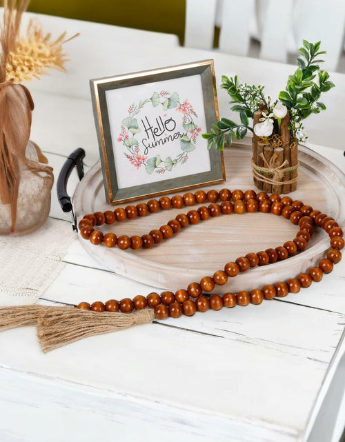 Load image into Gallery viewer, Round Wood Tray with Wood Bead Garland 13" Decorative Tray with Handles
