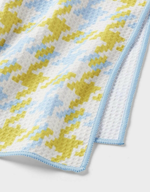 Load image into Gallery viewer, Target Set of 3 Waffle Houndstooth Hand Towels Blue Yellow 16x26
