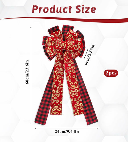 cobee 2Pcs Large Red Velvet Bow Decoration for Door Wall Fence