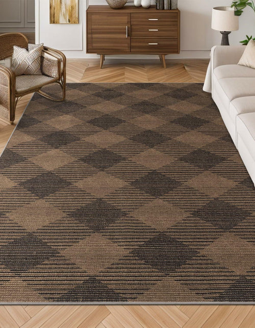 Load image into Gallery viewer, YIHOUSE Checkered Jute Rug 8x10 Brown Black Non Slip Indoor Outdoor
