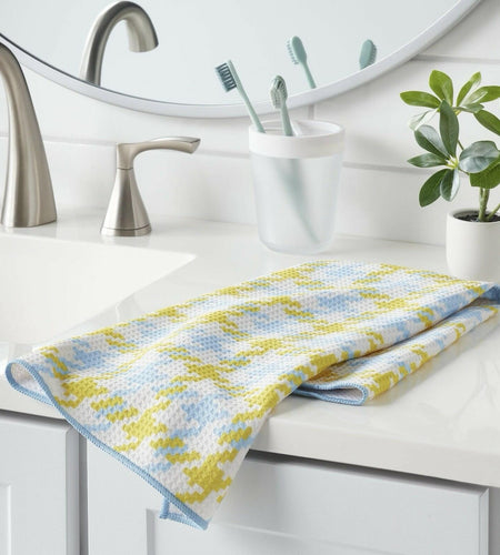 Target Set of 3 Waffle Houndstooth Hand Towels Blue Yellow 16x26