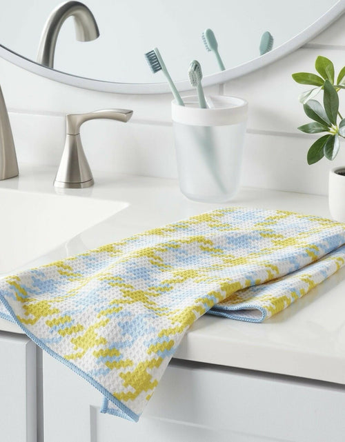 Load image into Gallery viewer, Target Set of 3 Waffle Houndstooth Hand Towels Blue Yellow 16x26
