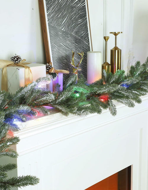 Load image into Gallery viewer, Chuangdi 9FT Flocked Cedar Garland with 50 LED Lights Frosted Pine
