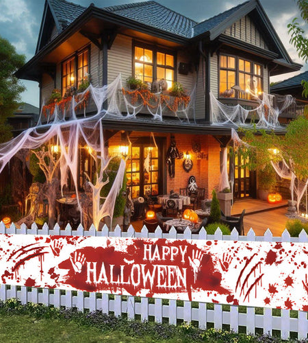 DENNSHH Happy Halloween Outdoor Banner 120x20 White Polyester Yard Sign