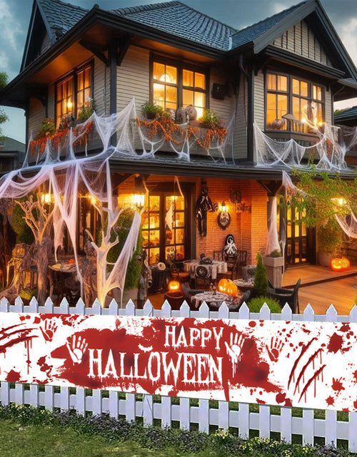Load image into Gallery viewer, DENNSHH Happy Halloween Outdoor Banner 120x20 White Polyester Yard Sign
