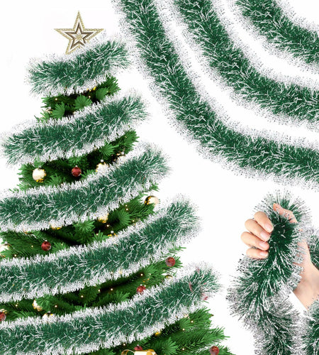 Hotop Christmas Tinsel Garland Frost Tip Metallic Streamers Green 164ft