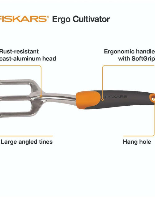Load image into Gallery viewer, Fiskars Ergo Cultivator Heavy Duty Garden Tool with Hanging Hole 12"
