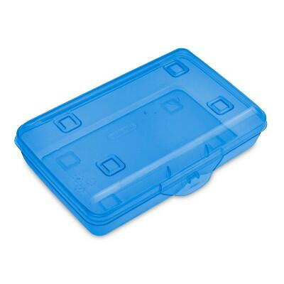Load image into Gallery viewer, Sterilite Flat Top Pencil Box Turquoise Blue Tint Plastic Storage
