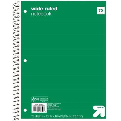 Load image into Gallery viewer, Up&amp;up Wide Ruled 1 Subject Spiral Notebook Green 70 Pages 3 Hole Punched
