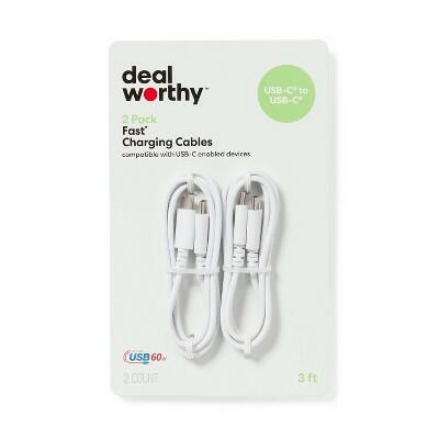 Load image into Gallery viewer, Dealworthy USB-C to USB-C Charging Cable 3ft White 2pk Male-To-Male Connector

