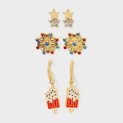 Load image into Gallery viewer, SUGARFIX by BaubleBar Americana Glow Statement Earrings White Red Gold
