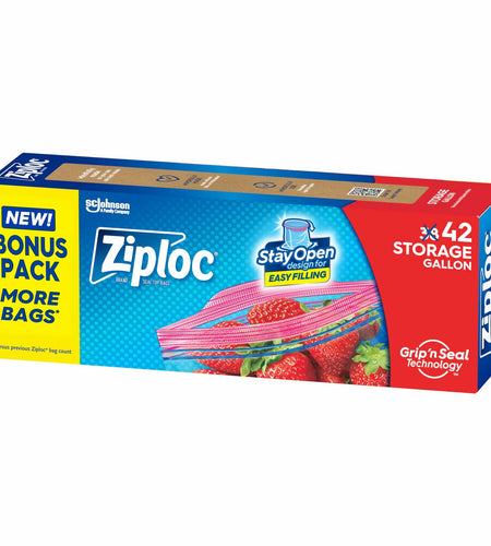 Ziploc Gallon Food Storage Bags Stay Open Stand-Up Bottom 42 Count