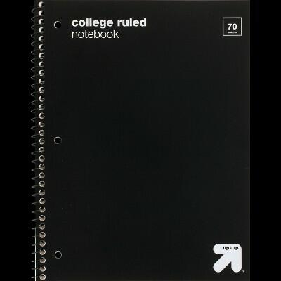 Load image into Gallery viewer, up&amp;up™ Spiral Notebook College Ruled 1 Subject Black 70 Pages 3 Hole Punched
