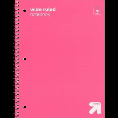 Load image into Gallery viewer, Up&amp;up™ Wide Ruled 1 Subject Spiral Notebook Pink 70 Pages Perforated 3 Hole
