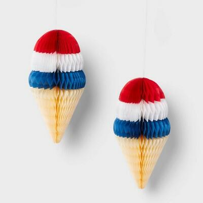 Load image into Gallery viewer, Sun Squad 2ct Honeycomb Hanging Ice Cream Cone Dangler Red White Blue
