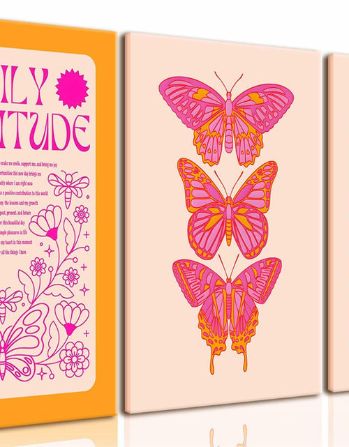 Load image into Gallery viewer, Preppy Daily Gratitude Wall Art Set of 3 Pink Orange Butterfly 12x16in
