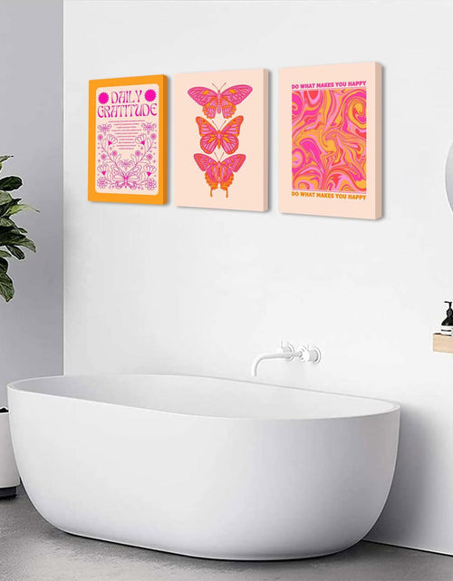 Load image into Gallery viewer, Preppy Daily Gratitude Wall Art Set of 3 Pink Orange Butterfly 12x16in
