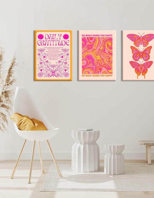 Load image into Gallery viewer, Preppy Daily Gratitude Wall Art Set of 3 Pink Orange Butterfly 12x16in
